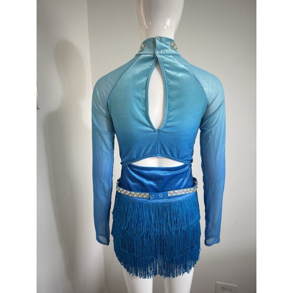 Weissman Blue Ombre Jazz Latin Dance Costume Fringe Sequin Belt Size MA - Picture 4 of 15